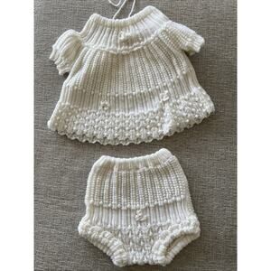 Vtg Friemanit Baby Ivory Knitted Sweater Dress 2pc Set 6-9 Made In Greece READ